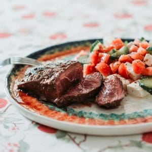 a plate of food with a fork